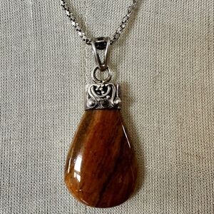 Brown Jasper Sterling Teardrop Pendant Necklace